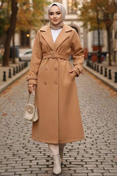 Neva Style Μπισκότο Ζώνης Κασμίρ Παλτό Hijab 61251BS
