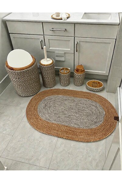 Home Inn Home Textile طقم حمام 6 قطع بمظهر الخيزران - موديل أنيق وعصري