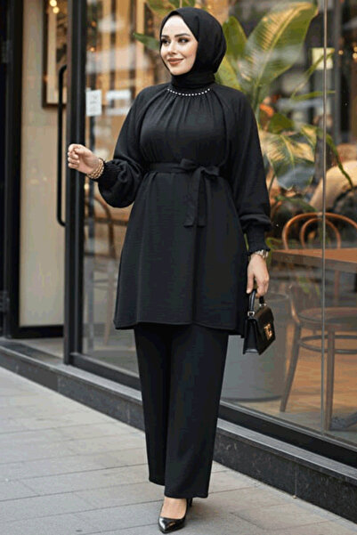 Neva Style Belted Black Hijab Suit 44691S
