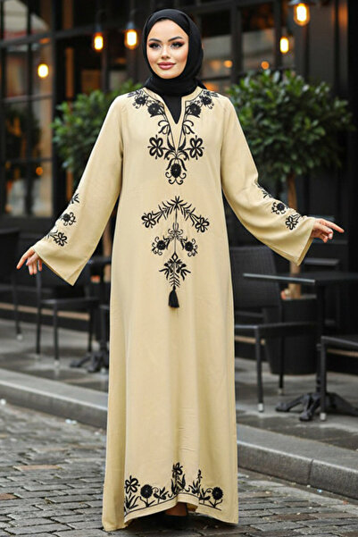 Neva Style Квіткова деталізована бежева сукня з покриттям 11153BEJ