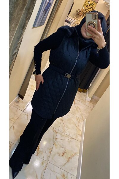 FUAT GÜRSEN Collar Fur Detailed Waist Belted Pearl Embroidered Vest