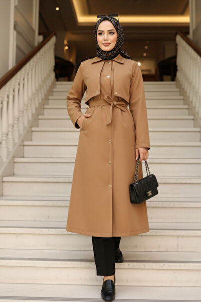 Neva Style Taba Hijab Trench Coat - Κουμπιά, Μοντέλο 62131TB