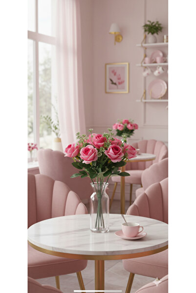 YASİMA زهرية ورد متعددة الطبقات بـ6 رؤوس باللون الوردي السكري لديكور المنزل S أزرق بلون الكوبالت زخرفة للمزهرية ليوم المعلم