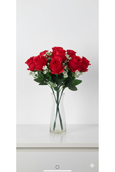 YASİMA زهور حمراء متعددة الطبقات مكونة من 6 رؤوس لديكور المنزل أزرق بلون الكوبالت I زهرية زخرفية ليوم المعلمين