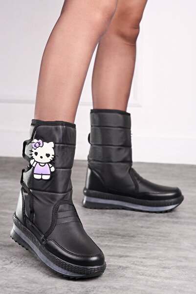 İmerShoes Günlük Kadın Çocuk Siyah Kar Botu Içi Kürklü Cırt Cırtlı Kaymaz Taban Ayakkabı 802