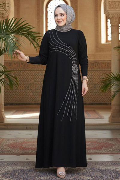 Neva Style Beaded Black Hijab Dress 9345S