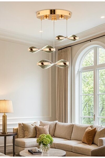 burenze Modern Tasarım King Led Avize Gold Sarı Sarkıt Ledli Avize Salon Otur...