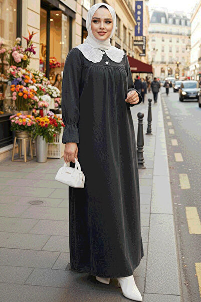 Neva Style Rochie Hijab Denim Antracit Guler Bebeluş 19120ANT