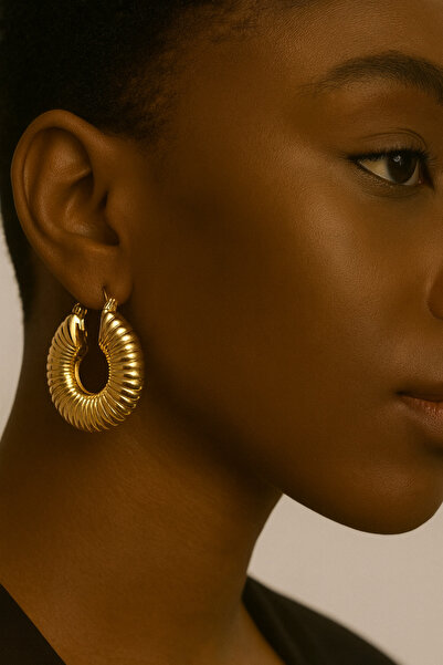 PaminBags Aksesuar Round Patterned Brass Design Earrings Lns0010