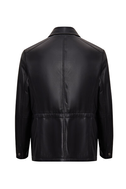 Derimod Salah Men's Black Shirt Collar Leather Coat 25Wgd6585U4