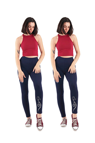 ASN concept طماق مطبوعة بالحجر الأزرق الداكن 2 حزمة