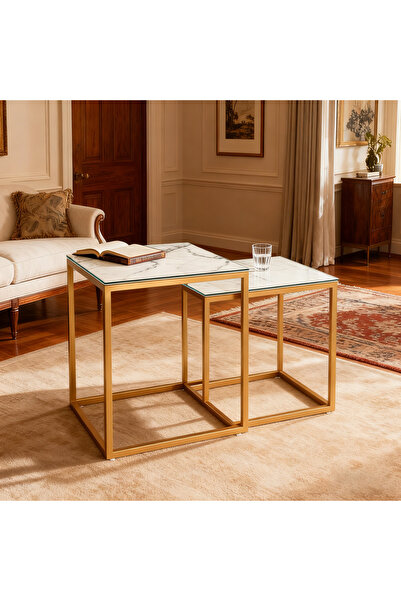 sharpdo طاولة قهوة مربعة للأم والطفل غرفة معيشة حديثة بسيطة 40*40*44&35*35*37 سم