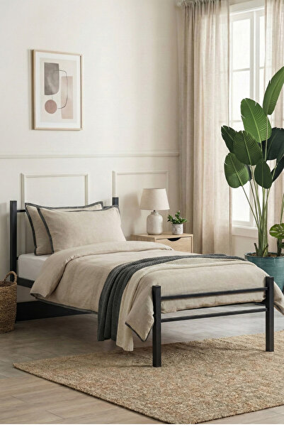 Sevinse Home Tek Kişilik Ferforje Metal Karyola Siyah