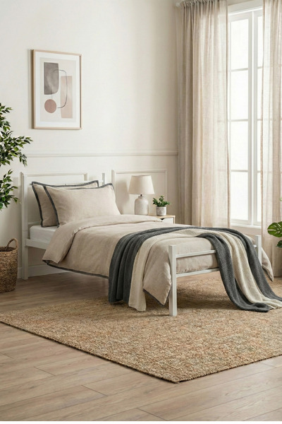 Sevinse Home Tek Kişilik Ferforje Metal Karyola Beyaz