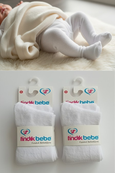 Esinti Fındık Bebe Newborn Cotton Baby Pantyhose 2 Pairs of Unisex Baby Girl Pantyhose