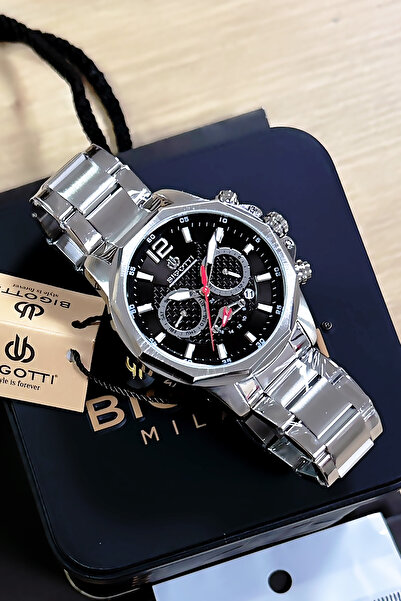 Bigotti 5 Atm Waterproof Men's Wristwatch - Silver Color, Steel Band, Gift Bracelet - Bme2022C5