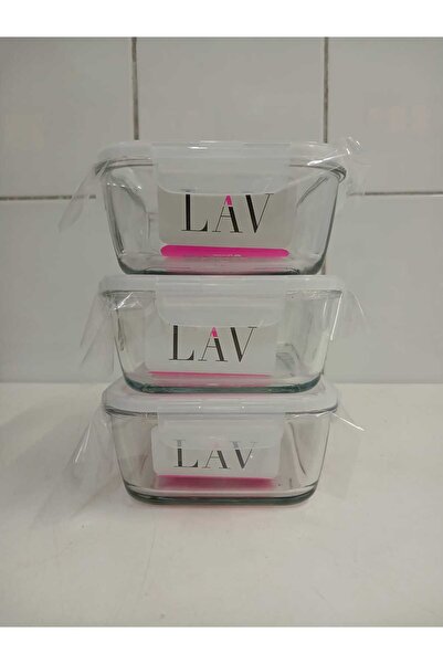 LAV Fresco Kilitli Cam Saklama Kabı 3'lü Set 1200cc Dikdörtgen (FRS-257) Beyaz Kapaklı