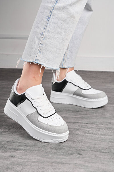 Nstil Casual Women's Black White Stone Sneaker Lace-Up Comfortable High-Top Breathable Sneakers 451