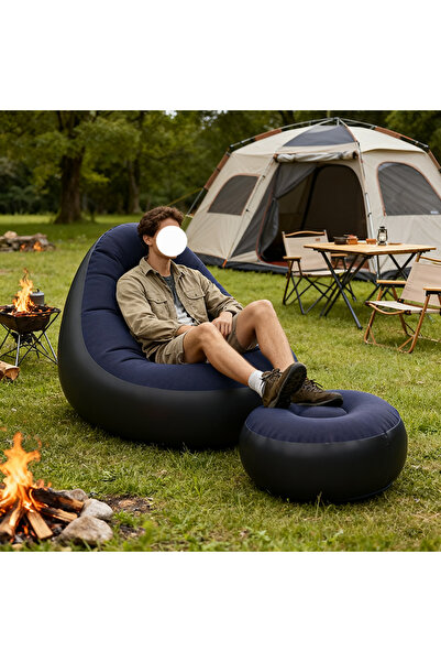 Generic 2 PCS Indoor and Outdoor Inflatable Outdoor Sofa with Velvet Plush Cover and Footrests