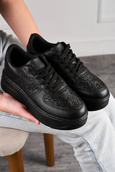 İmerShoes Μαύρο Sneaker - Casual γυναικεία αθλητικά παπούτσια, ελαφριά ψηλή σόλα, κορδόνια 451