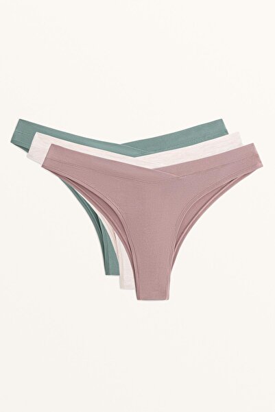 Oysho 3'lü V kesim modal karışımı Brezilya modeli külot paketi