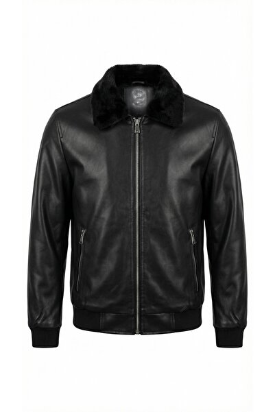 Mach Jachetă de piele K croială pentru bărbați, cu blană la guler și cu blană în interior
