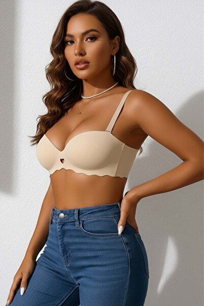 Merry See χωρίς ραφές Αόρατο σουτιέν χωρίς ελαστικό, ελαφρώς υποστηριζόμενο, με λεπτομέρεια καρδιάς, κομμένο με λέιζερ, που δεν αφήνει ίχνη