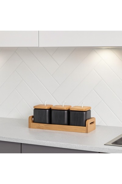 Dania Porcelain storage box set with bamboo wood with new decor to add a touch of beauty to your kitchen