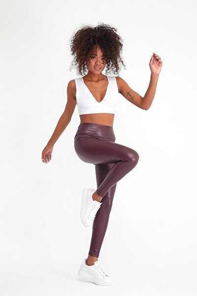 MRS.MODA Colanți din piele cu talie înaltă, de culoare neagră, pentru femei