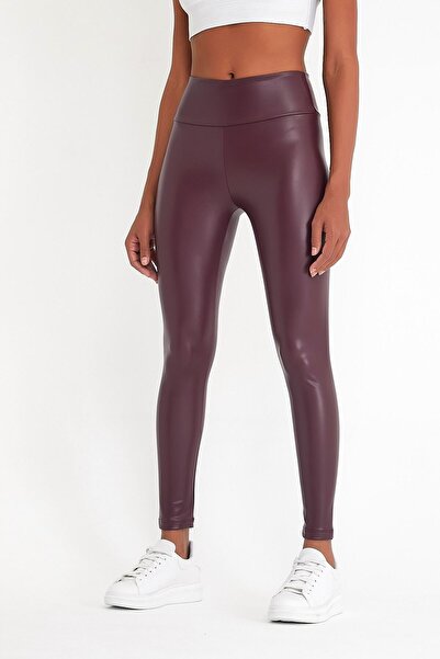 MRS.MODA Colanți din piele cu talie înaltă, de culoare neagră, pentru femei