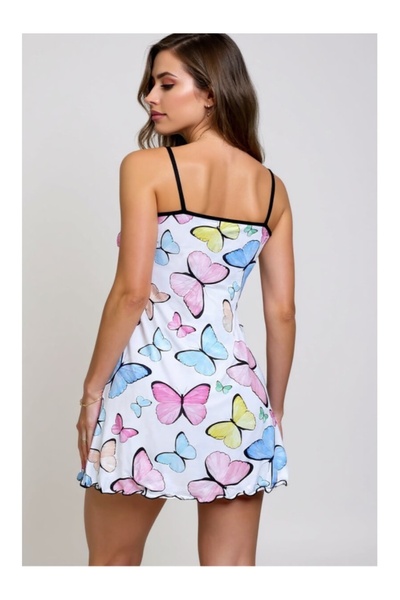 Cicişim Cămașă de noapte pentru femei cu model de fluturi cu bretele colorate