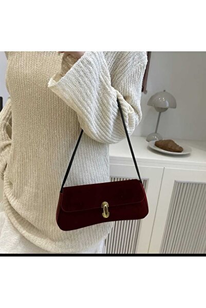 ÖZÜM TAKI Women's Suede Burgundy Shoulder and Arm Bag