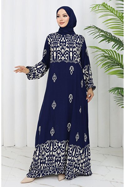 sefamerve Φόρεμα με σχέδιο από ύφασμα βισκόζης 0060-03 Navy Blue