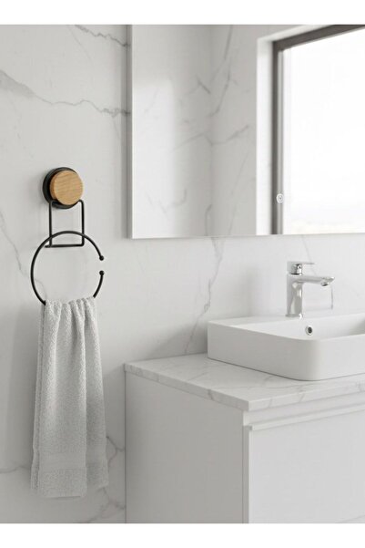 Okyanus Home Ahşap Desenli Magic Fix Sihirli Yapışkan Siyah Yuvarlak Havluluk