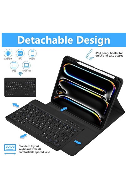 HYX Keyboard Case for iPad Pro 11-inch (M4) 2024, Detachable Magnetic Bluetooth, Black