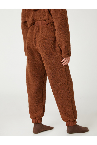 Koton Plush Jogger Pajama Bottoms with Lace Waist Pocket Detail