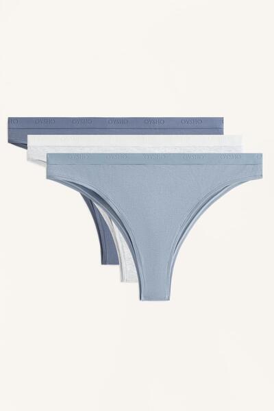 Oysho Logolu, pamuklu karışımlı 3'lü Brezilya modeli külot