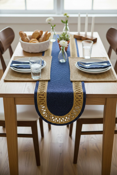 NEŞELİ HOME مفرش طاولة بيضاوي مزخرف من الجوت المنسوج بمظهر القش الطبيعي 35×13...