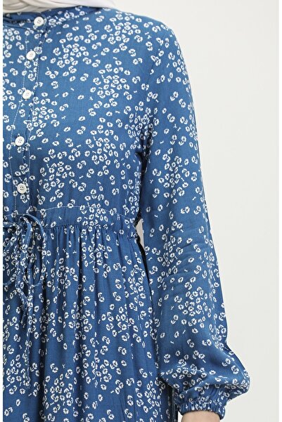 sefamerve Φόρεμα Indigo Smile Viscose - Μισά κουμπιά και λουλούδια 0358-01