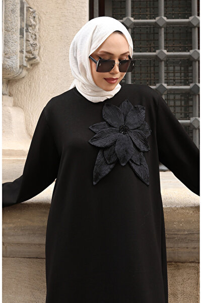 sefamerve Premium υφασμάτινο λουλούδι απλικέ Τούμπα Σετ Διπλό 0214-03 Μαύρο