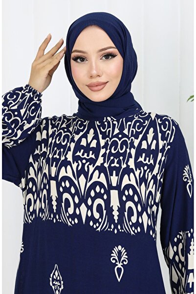 sefamerve Φόρεμα με σχέδιο από ύφασμα βισκόζης 0060-03 Navy Blue