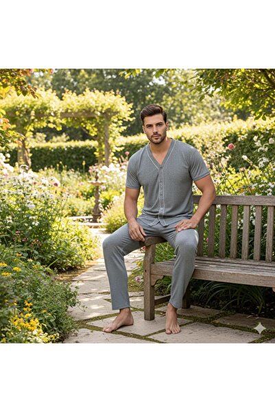 Sude HOMEWEAR Men's Short Sleeve Shirt Pajama Set