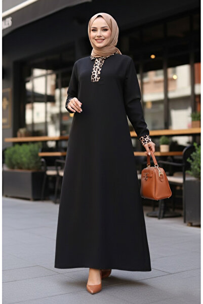 sefamerve Rochie cu imprimeu leopard 0119-01 Negru