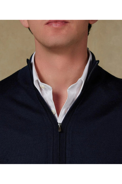 Abbate Ανδρικό πλεκτό πλεκτό ύφασμα Seta, μοντέρνα εφαρμογή, Navy Blue ψηλός λαιμός