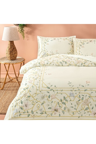 Linens Allday Lukıs Cotton Satin King Duvet Cover Set Ecru