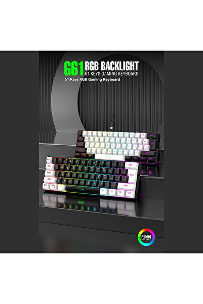 Kiboule 61-Key Membrane Mini 60% Gaming Wired Keyboard with RGB Backlight (Black & White)