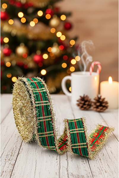 FANTASTIC KURDELE Lüks Dokuma Altın Saçaklı Yılbaşı Kurdelesi Premium Dekoras...