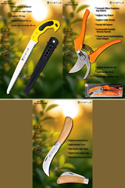 LAZBİSA Castle Cst-16x Budama Makası Budama Testeresi Ve Aşı Çakısı Bıçağı 3 ...