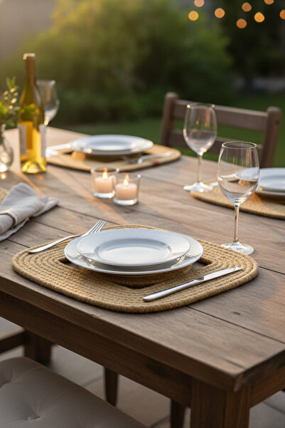 NEŞELİ HOME Jutty Hasır Görünümlü Jüt Dokuma Kare Natural Dekoratif Amerikan Servis 32x32 cm Supla