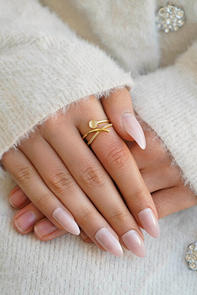 The Collection Set of 2 Modern Heart and Solitaire Detailed Form Vip Gold Rings